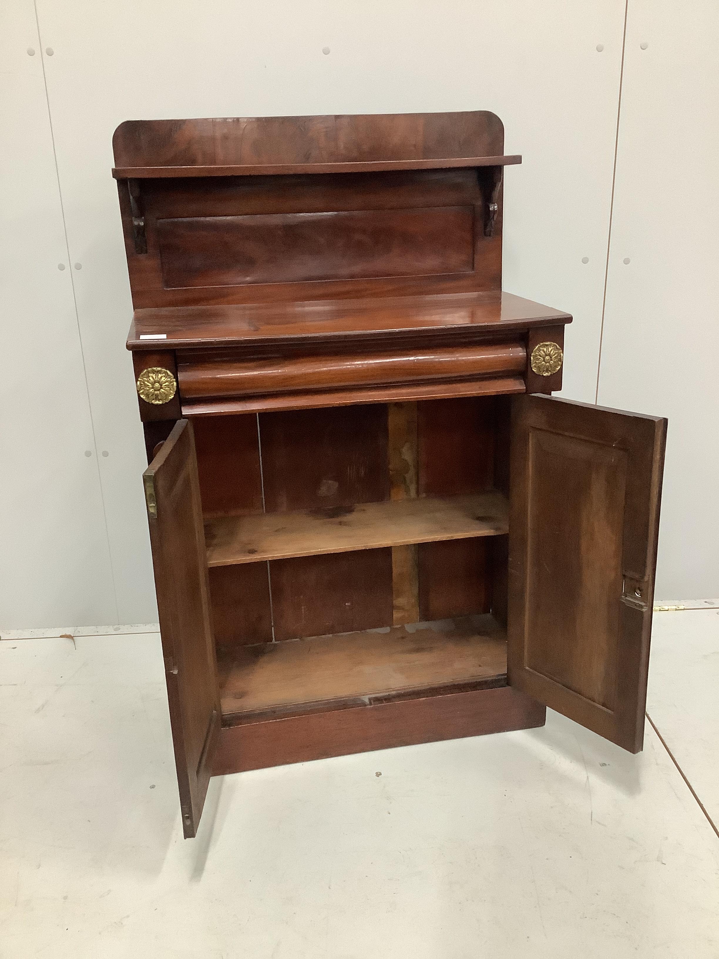 A small Victorian mahogany chiffonier, width 75cm, depth 36cm, height 118cm